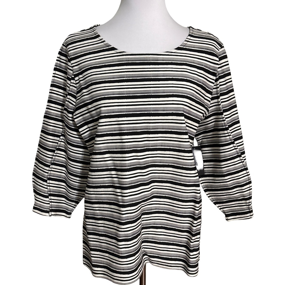 Alfani Black & White Striped Scoop-Neck 3/4 Sleeve Top